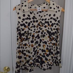 CAbi V-neck blouse, Cream w/ black and brown